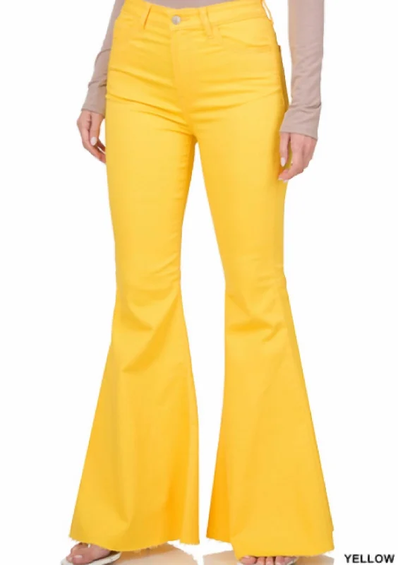 Printed tight trousers for women with bold patterns and eye-catching designs -Bell Bottoms Pant In Yellow