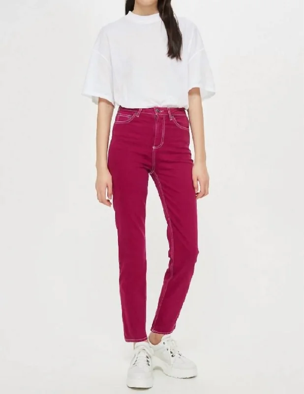 High-waisted tight trousers for women with slimming silhouette and smooth fit -Jamie Straight Leg Moto Ankle Jeans In Magenta