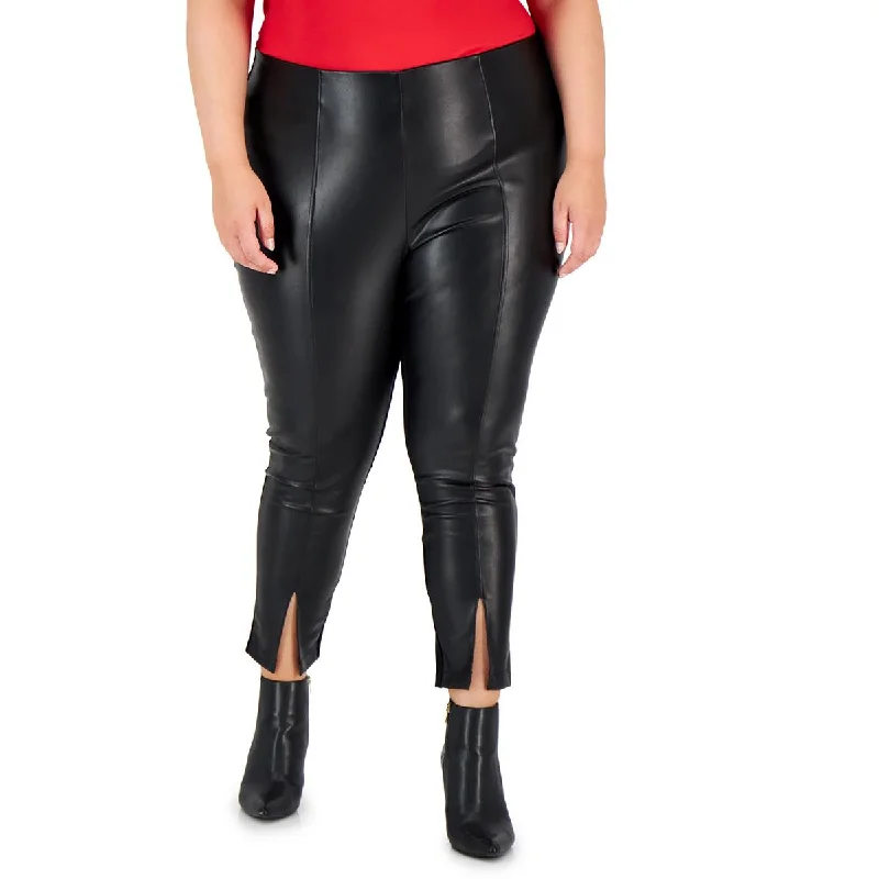 Stylish tight trousers for men with tapered leg and contemporary look -Plus Womens Faux leather Slit Cuffs Ankle Pants