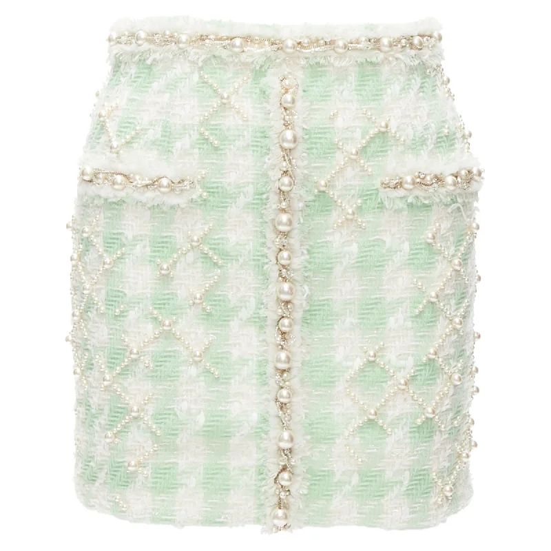 Silk Dresses for Luxurious -Balmain tweed pearl embellished preppy mini skirt