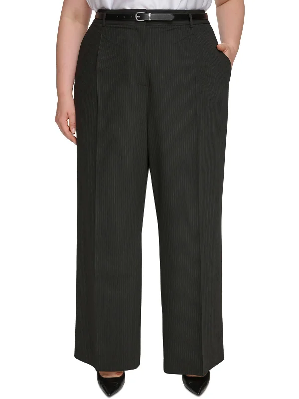 Tailored fit tight trousers for men with sharp pleats and slim leg for office wear -Plus Womens Pleated Business Wide Leg Pants