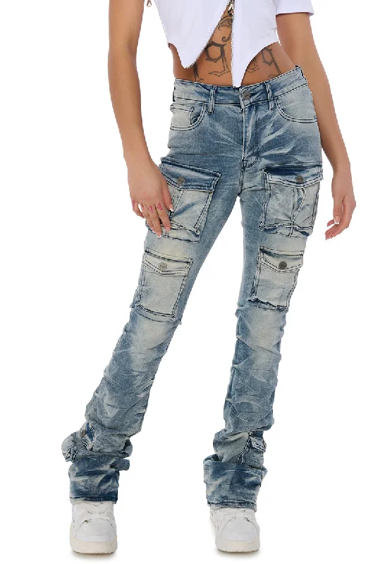 Designer Jeans for Luxury -ITS A VIBE STACKED CARGO JEANS