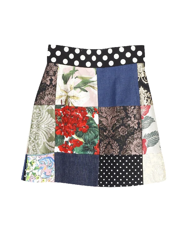 Sundress Dresses for Sunny -Dolce & Gabbana Jacquard Patchwork Miniskirt in Multicolor Cotton