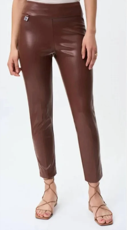 Bold patterned tight trousers for women with geometric or floral prints for unique look -Espresso Leather Pants