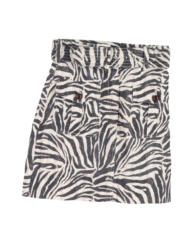 Casual Dresses for Everyday -Zimmermann Zebra Print Mini Skirt in Black and White Linen