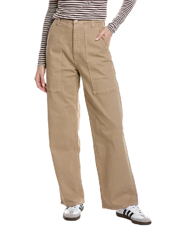 Tight cargo trousers for women with stylish pockets and slim cut for urban look -MOTHER The Quartet Breaker Skimp Dark Khaki Straight Leg Jean