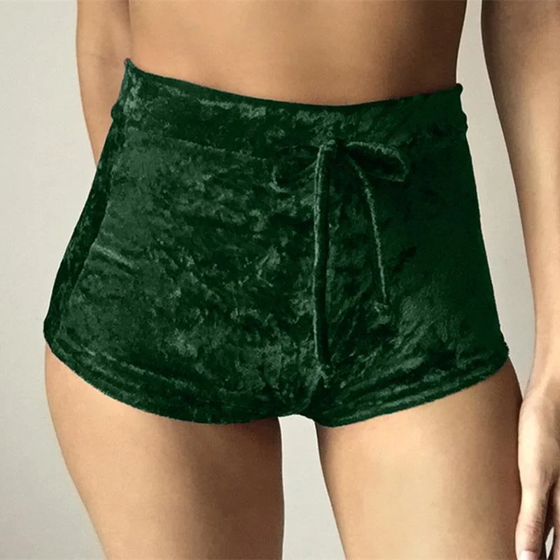 Comfortable workout shorts for men with a breathable design for intense training sessions-Sexy Women's Casual Winter Velvet Drawstring High Waist Skinny Booty Shorts