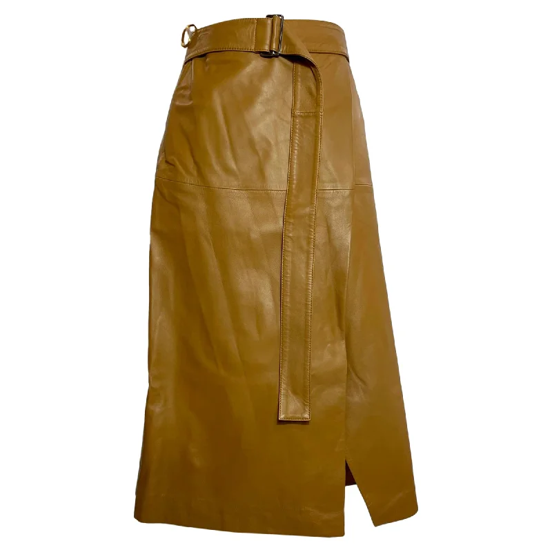 Maxi Dresses for Elegant Style -Joseph Salic Bottom Midi Skirt in Brown Leather