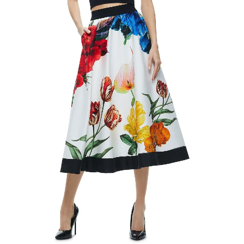 Black Dresses for Versatile -Earla Womens Floral High Rise Midi Skirt