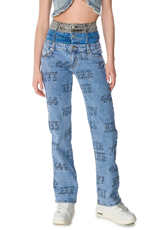 Shopping Jeans for Convenient -LUCKY NUMBER TRIPLE WAISTBAND STRAIGHT LEG JEANS