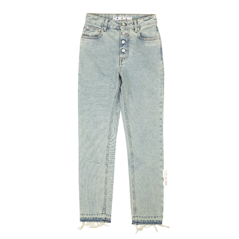 Soft wool tight trousers for women with cozy, refined fabric for cold weather -Off-White C/O Virgil Abloh Riserva Straight Jeans - Light Blue