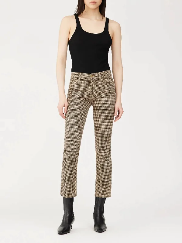 Tight trousers for men with tapered legs and sharp, tailored finish -Mara Mid-Rise Straight Ankle Pant In Houndstooth